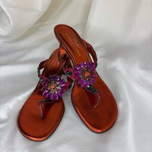 Donald J. Pliner beaded gem heeled sandal leather boho colorful